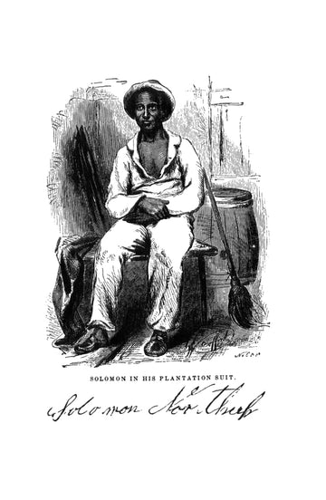 Black and white illustration of a man in a plantation suit sitting on a barrel.